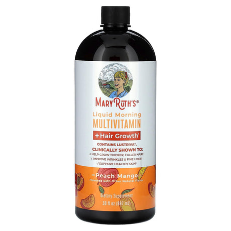 MaryRuth's, Liquid Morning Multivitamin + Hair Growth, Peach Mango, 15.22 fl oz (450 ml) - Supply Center USA