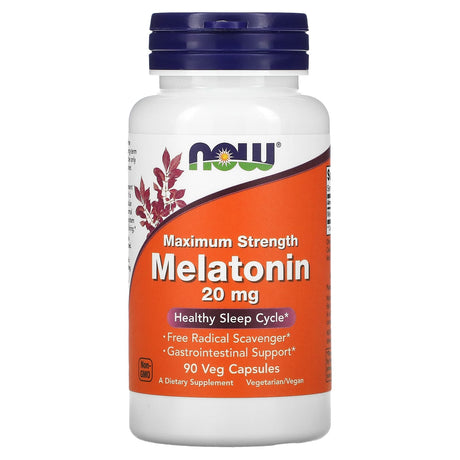 NOW Foods, Maximum Strength Melatonin, 20 mg, 90 Veg Capsules - Supply Center USA