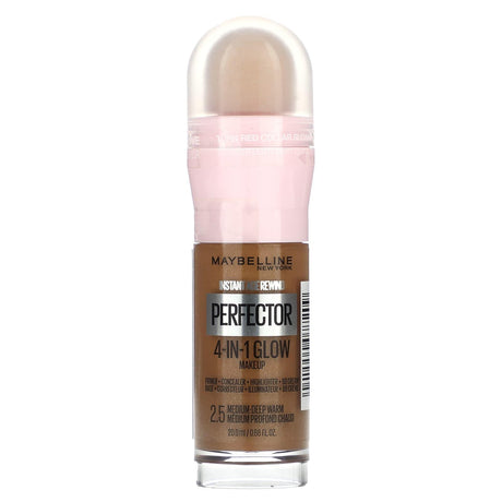 Maybelline, Instant Age Rewind, Perfector 4-in-1 Glow Makeup, 2.5 Medium-Deep Warm, 0.68 fl oz (20 ml) - Supply Center USA