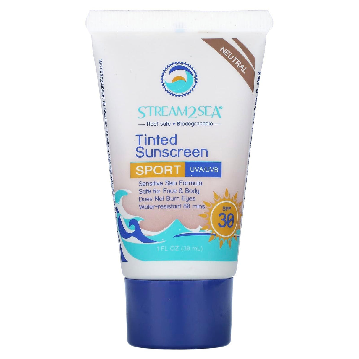 Stream2Sea, Tinted Sunscreen, Sport, SPF 30, Neutral, 1 fl oz (30 ml) - Supply Center USA