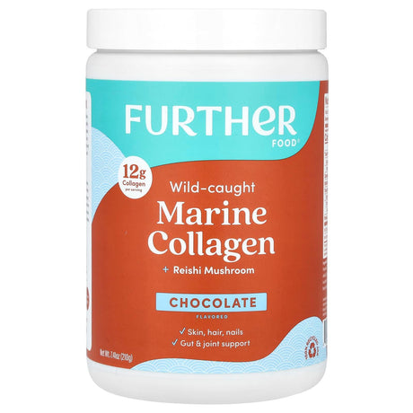 Further Food, Wild- Caught Marine Collagen + Reishi Mushroom, Chocolate, 7.41 oz (210 g) - Supply Center USA