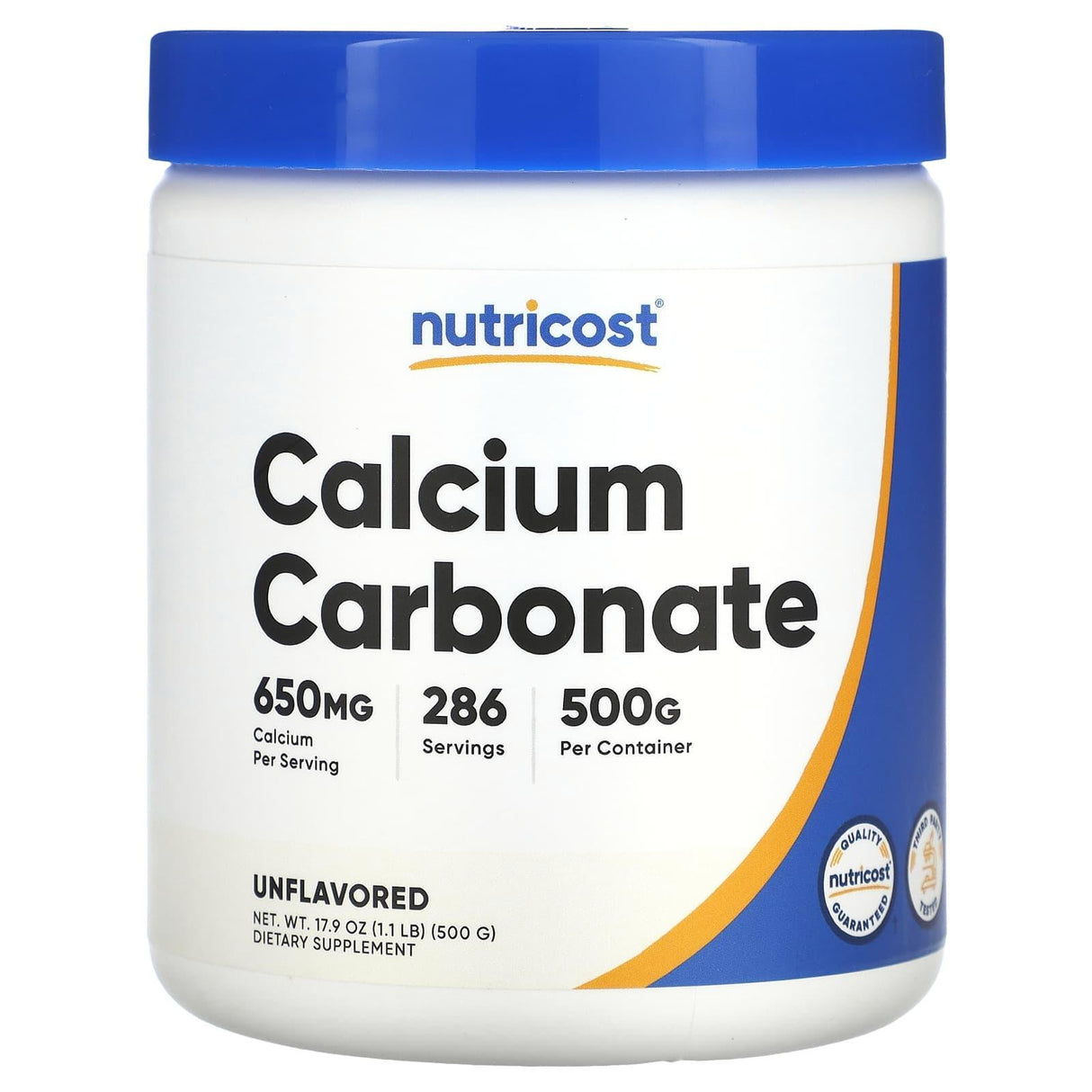 Nutricost, Calcium Carbonate, Unflavored, 1.1 lb (500 g) - Supply Center USA