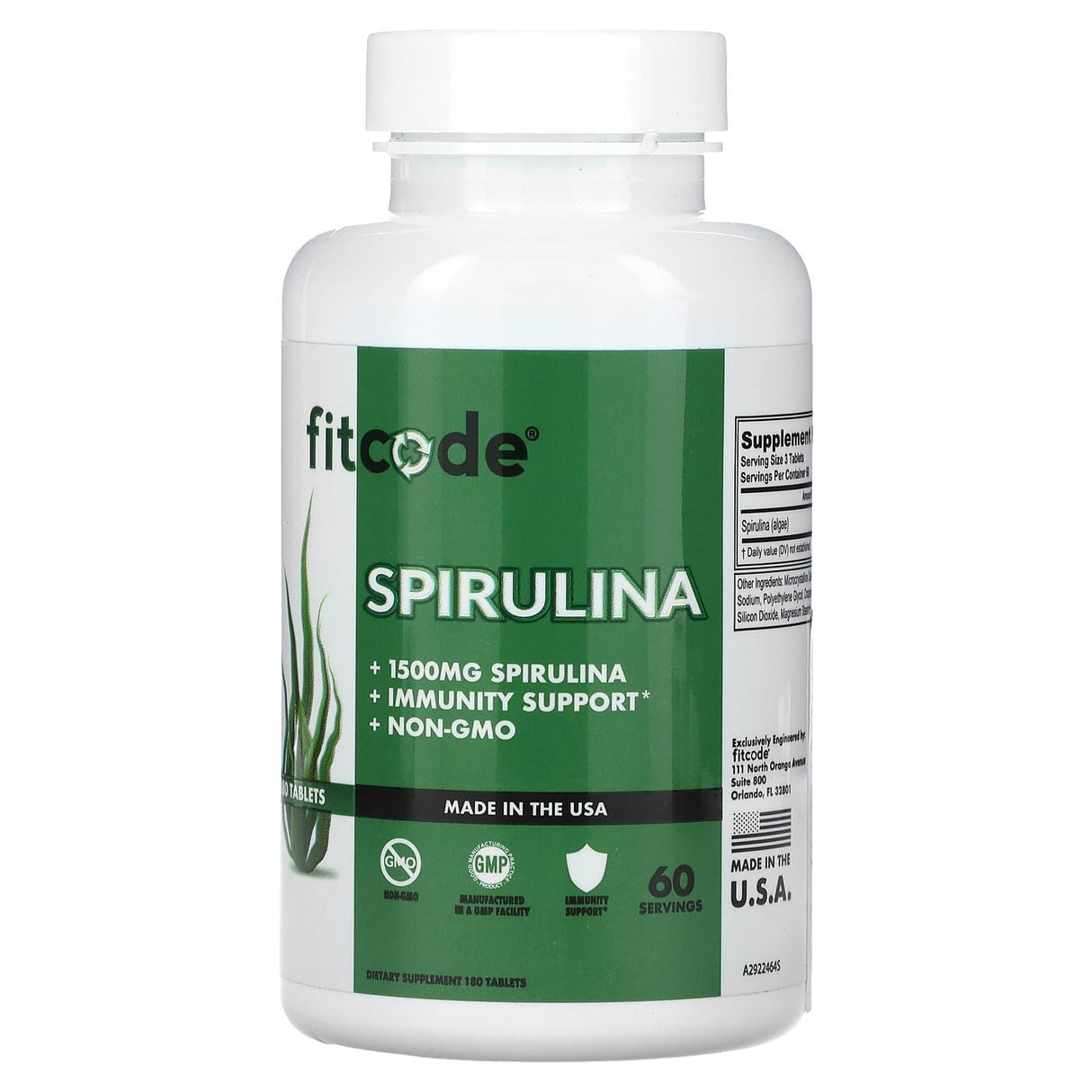 FITCODE, Spirulina, 500 mg, 180 Tablets - Supply Center USA