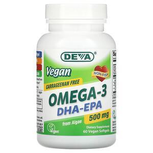 Deva, Vegan Omega-3 DHA-EPA, 500 mg, 60 Vegan Softgels - Supply Center USA