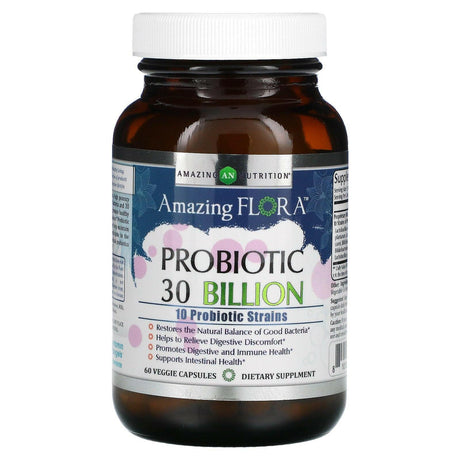 Amazing Nutrition, Amazing Flora, Probiotic, 30 Billion CFU, 60 Veggie Capsules - Supply Center USA