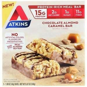 Atkins, Meal Bar, Chocolate Almond Caramel Bar, 5 Bars, 1.69 oz (48 g) Each - Supply Center USA