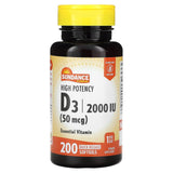 Sundance Vitamins, High Potency D3, 50 mcg (2,000 IU), 200 Quick Release Softgels - Supply Center USA