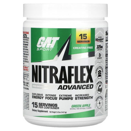 GAT, Sport, Nitraflex Advanced, Green Apple, 5.03 oz (142.5 g) - Supply Center USA