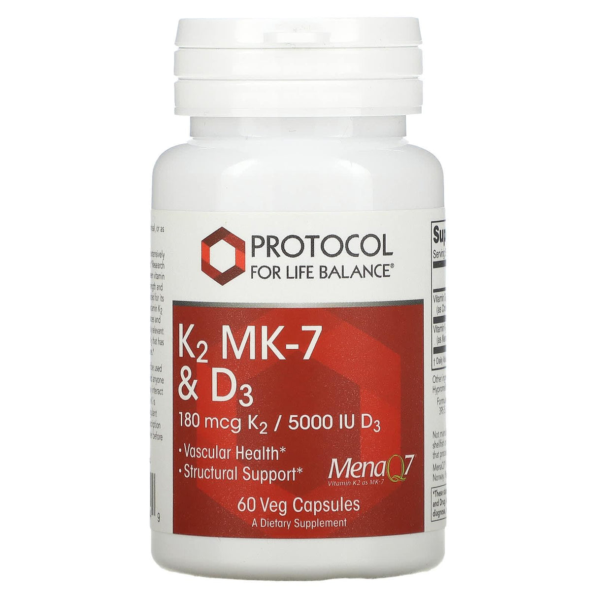 Protocol for Life Balance, K2 MK-7 & D3, 60 Veg Capsules - Supply Center USA