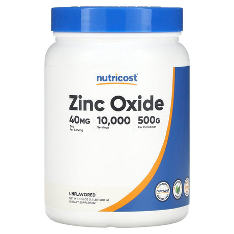 Nutricost, Zinc Oxide, Unflavored, 40 mg, 17.6 oz (500 g) - Supply Center USA