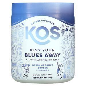 KOS, Kiss Your Blues Away, Calming Blue Spirulina Blend, Berry Coconut Cooler, 9.4 oz (267 g) - Supply Center USA