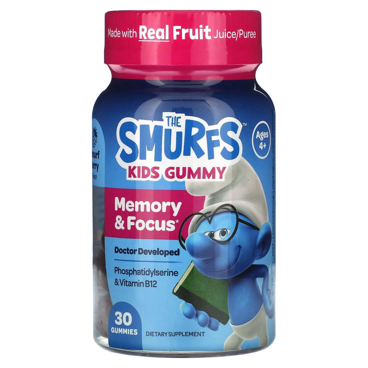 The Smurfs, The Smurfs, Kids Memory & Focus Gummy, Smurf Berry, Ages 4+, 30 Gummies - Supply Center USA