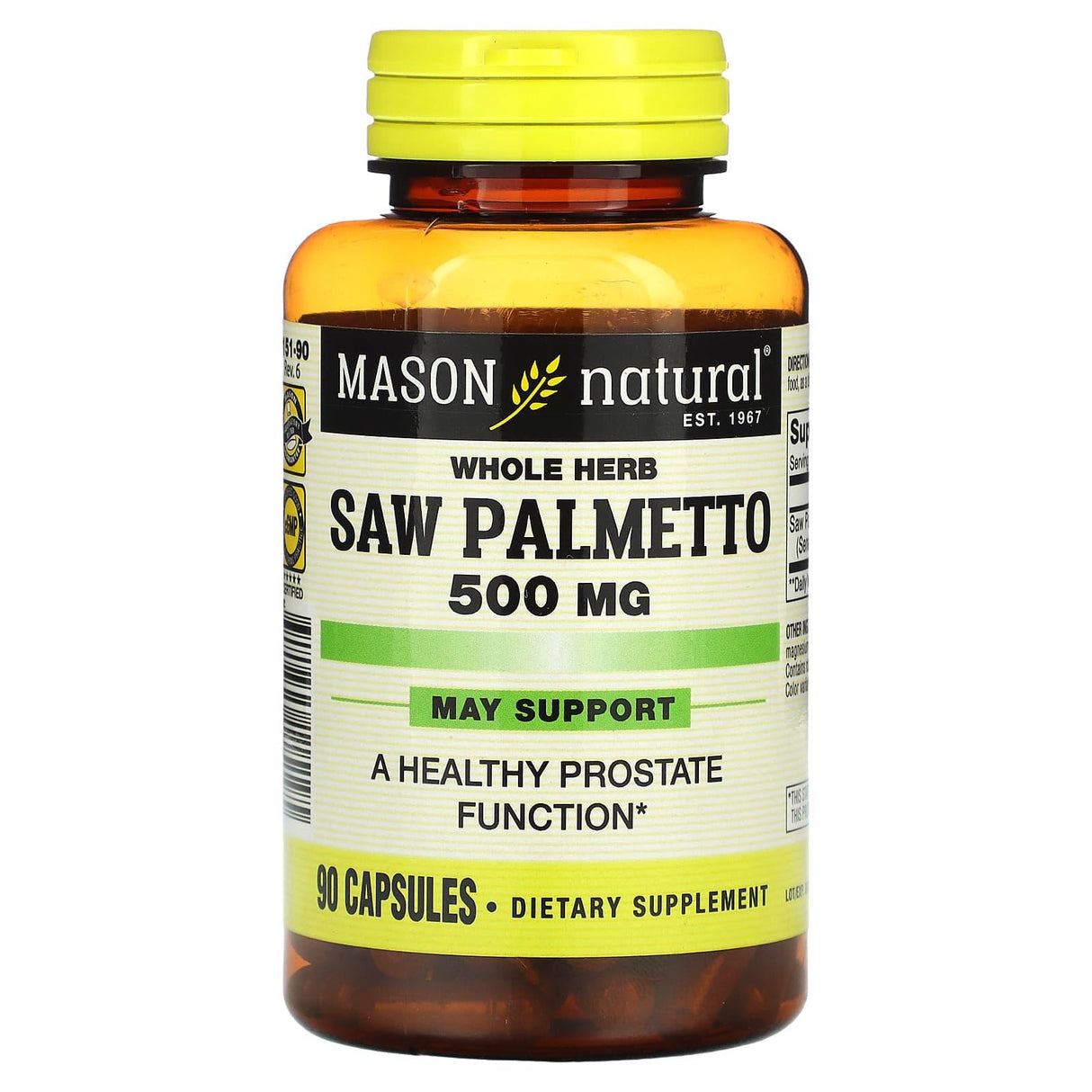 Mason Natural, Whole Herb Saw Palmetto, 500 mg, 90 Capsules - Supply Center USA