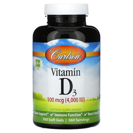 Carlson, Vitamin D3, 100 mcg (4,000 IU), 120 Soft Gels - Supply Center USA