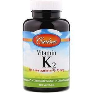 Carlson Labs, Vitamin K2 MK-7 (Menaquinone-7), 45 mcg, 180 Soft Gels - Supply Center USA