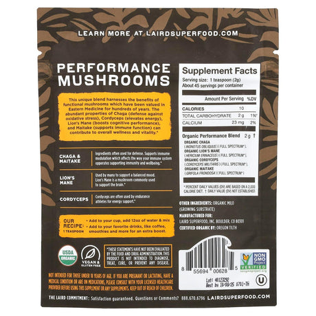 Laird Superfood, Performance Mushrooms, 3.17 oz (90 g) - Supply Center USA