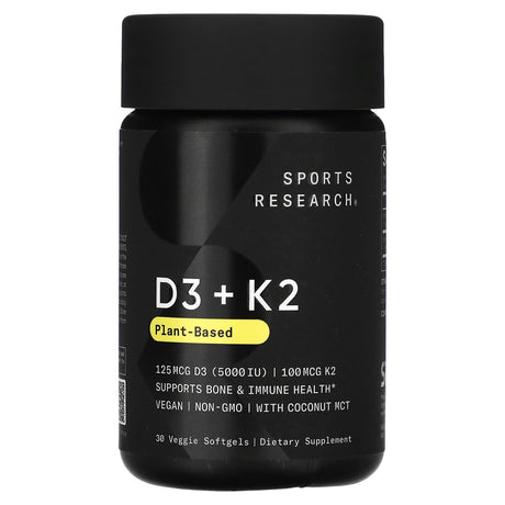 Sports Research, Plant Based D3 + K2, 30 Veggie Softgels - Supply Center USA