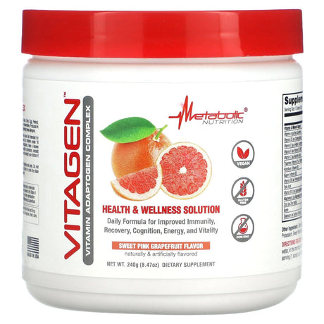 Metabolic Nutrition, VitaGen, Vitamin Adaptogen Complex, Sweet Pink Grapefruit, 8.47 oz (240 g) - Supply Center USA