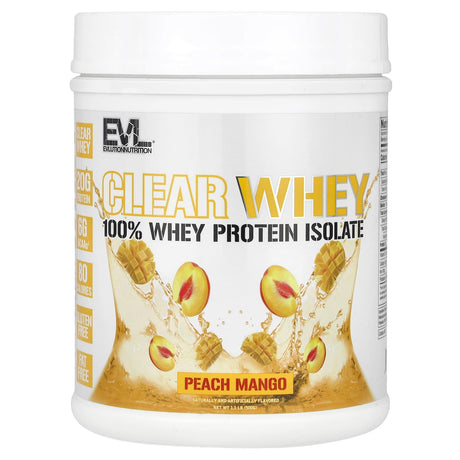 EVLution Nutrition, Clear Whey, 100% Whey Protein Isolate, Peach Mango, 1.1 lb (500 g) - Supply Center USA