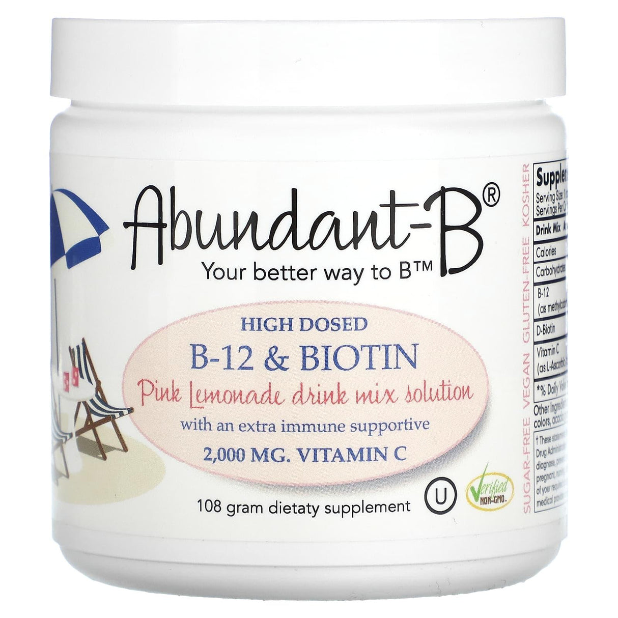 Sufficient C, Abundant-B High Dosed B-12 & Biotin Drink Mix, Pink Lemonade, 108 g - Supply Center USA