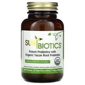 Sunbiotics, Potent Probiotics With Organic Yacon Root Prebiotics, 30 Vegetarian Tablets - Supply Center USA