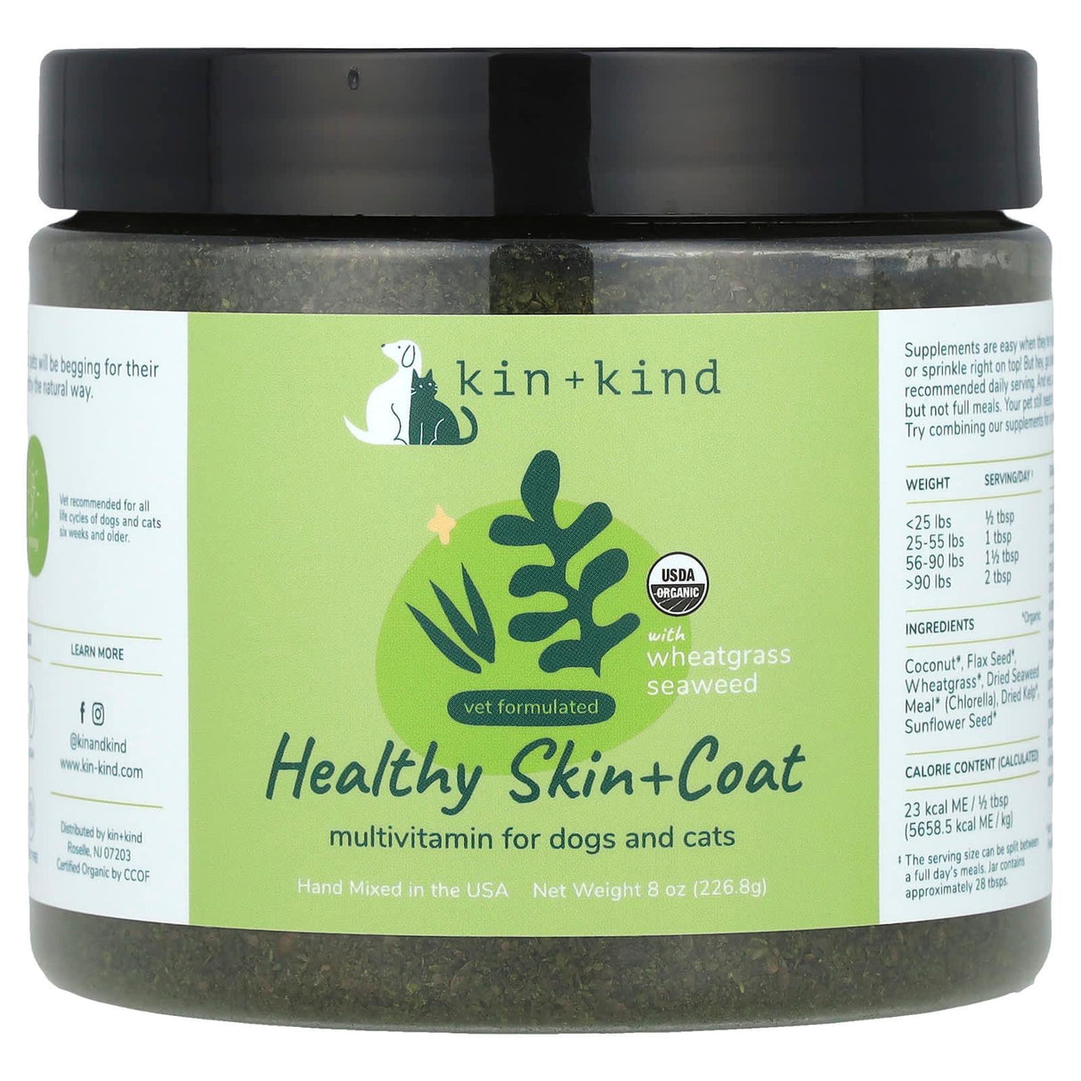 Kin+Kind, Healthy Skin + Coat, Multivitamin For Dogs and Cats, With Wheatgrass Seaweed, 8 oz (226.8 g) - Supply Center USA