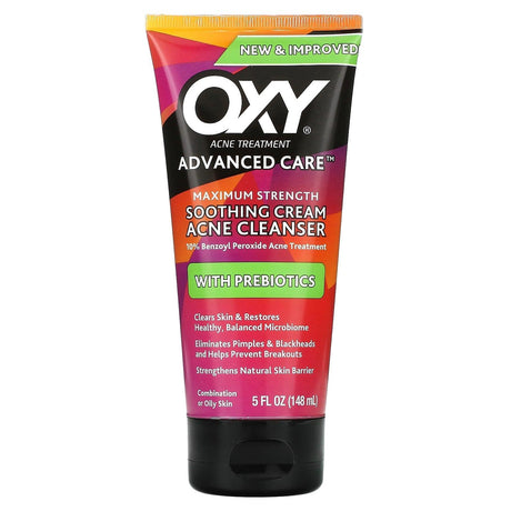 Oxy Skin Care, Soothing Cream Acne Cleanser with Prebiotics, Maximum Strength, 5 fl oz (148 ml) - Supply Center USA