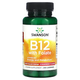 Swanson, B12 with Folate, Strawberry, 1,000 mcg, 250 Lozenges - Supply Center USA