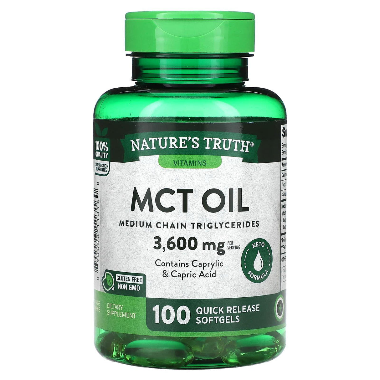 Nature's Truth, Vitamins, MCT Oil, 1,200 mg, 100 Quick Release Softgels - Supply Center USA