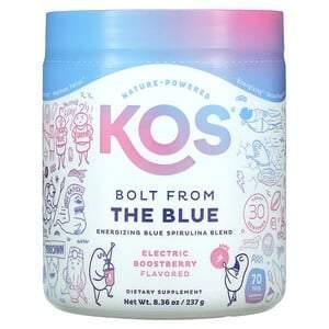 KOS, Bolt from the Blue, Energizing Blue Spirulina Blend, Electric Boostberry Flavored, 8.36 oz (237 g) - Supply Center USA