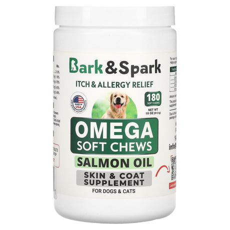 Bark&Spark, Omega Soft Chews, Salmon Oil, For Dogs & Cats, 180 Soft Chews, 18 oz (513 g) - Supply Center USA