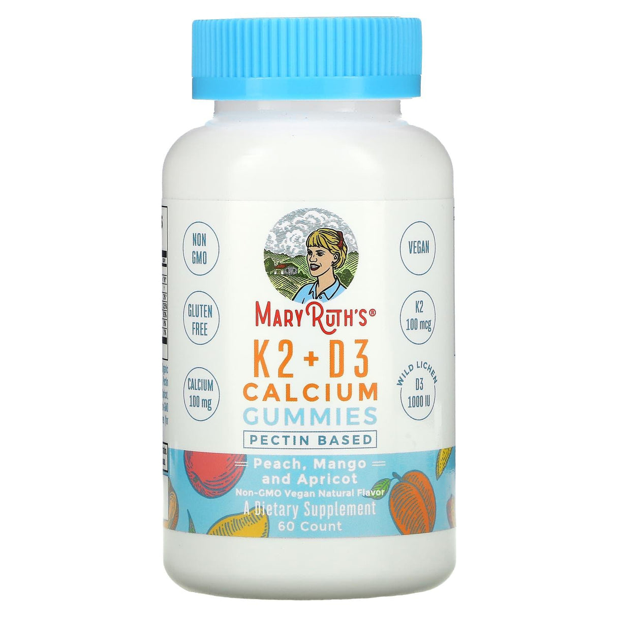 MaryRuth Organics, K2 + D3 Calcium Gummies, Peach, Mango and Apricot, 60 Gummies - Supply Center USA