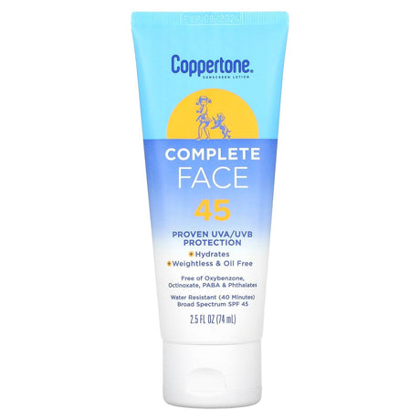 Coppertone, Sunscreen Lotion, Complete Face, SPF45, 2.5 fl oz (74 ml) - Supply Center USA