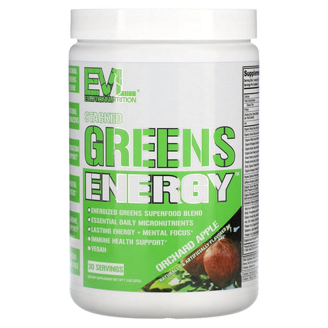 EVLution Nutrition, Stacked Greens Raw Superfood, Orchard Apple, 5.7 oz (162 g) - Supply Center USA