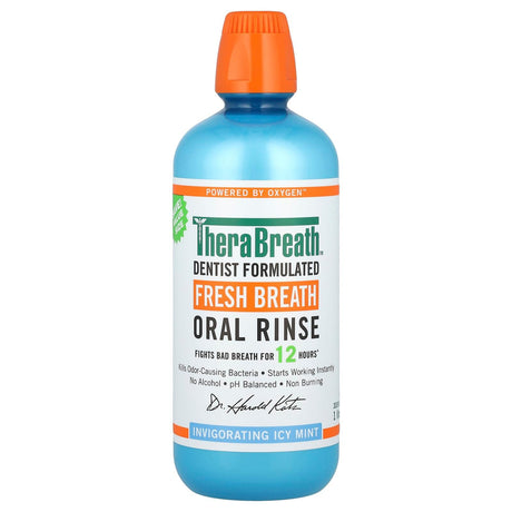 TheraBreath, Fresh Breath Oral Rinse, Invigorating Icy Mint, 33.8 fl oz (1 l) - Supply Center USA