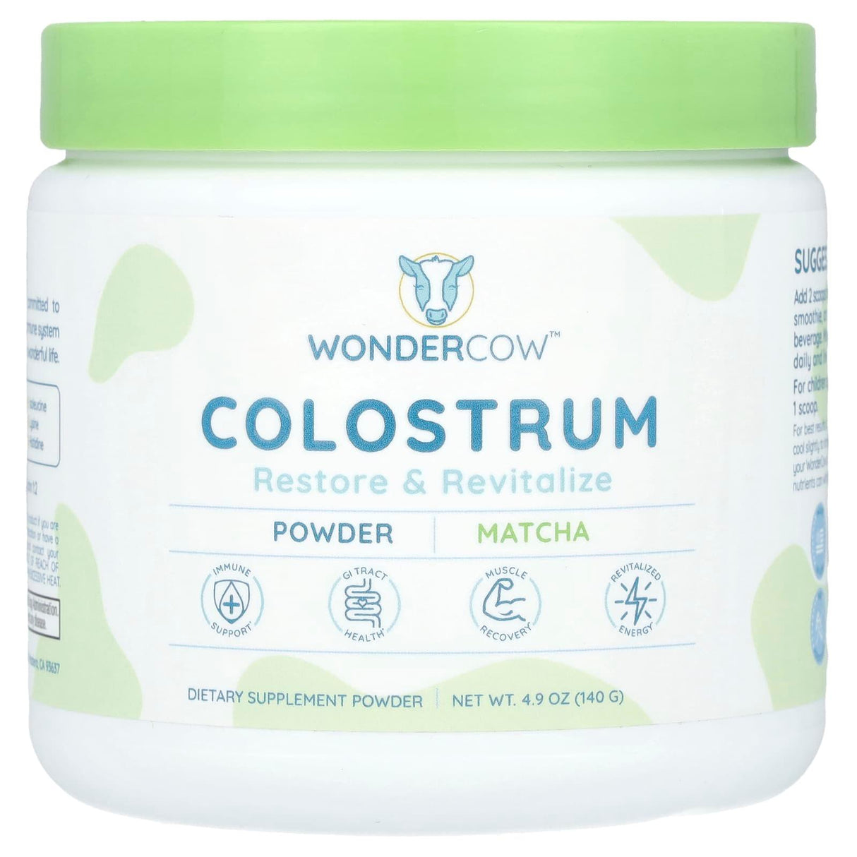 Wondercow, Colostrum Powder, Matcha, 4.9 oz (140 g) - Supply Center USA