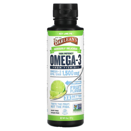 Barlean's, Seriously Delicious, Omega-3 from Fish Oil, Key Lime Pie, 1,500 mg, 8 oz (227 g) - Supply Center USA