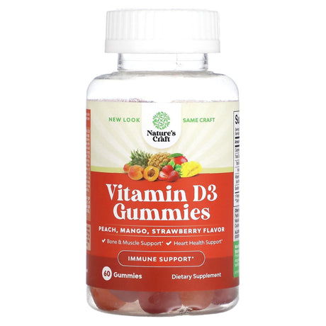 Natures Craft, Vitamin D3 Gummies, Peach, Mango, Strawberry, 60 Gummies - Supply Center USA