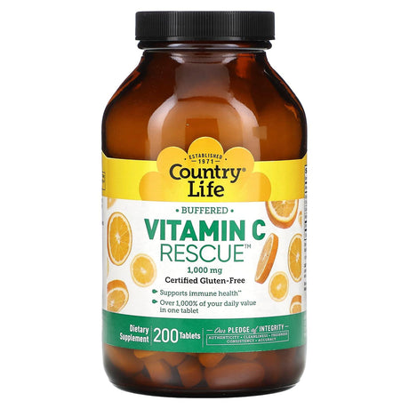 Country Life, Buffered Vitamin C Rescue, 1,000 mg, 200 Tablets - Supply Center USA