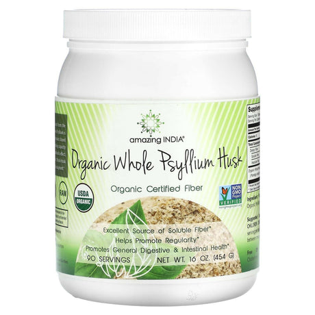 Amazing India, Organic Whole Psyllium Husk, 16 oz (454 g) - Supply Center USA