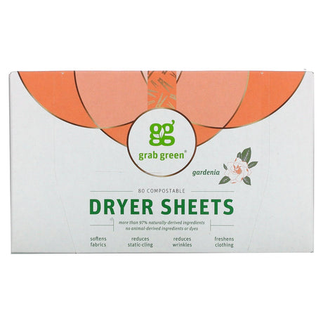 Grab Green, Dryer Sheets, Gardenia, 80 Count - Supply Center USA