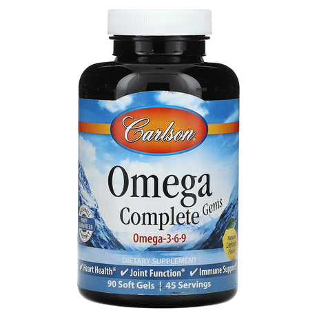 Carlson, Omega Complete Gems, Omega-3-6-9, Natural Lemon, 180 Soft Gels - Supply Center USA