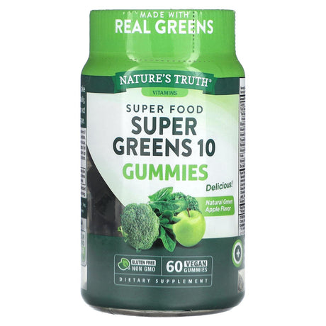 Nature's Truth, Super Food, Super Greens 10, Natural Green Apple, 60 Vegan Gummies - Supply Center USA