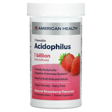 American Health, Chewable Acidophilus, Natural Strawberry, 60 Chewable Wafers - Supply Center USA