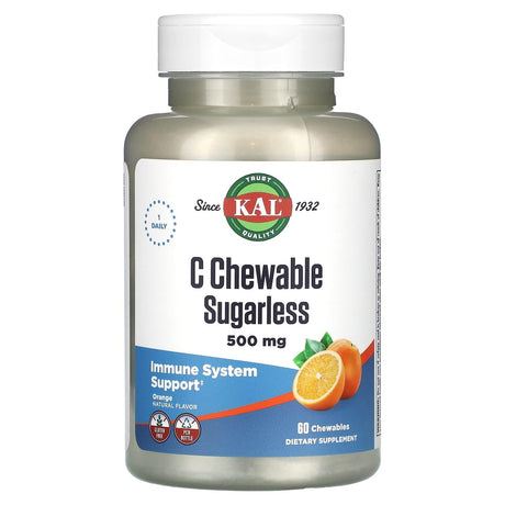 KAL, C Chewable Sugarless, Orange, 500 mg, 60 Chewables - Supply Center USA