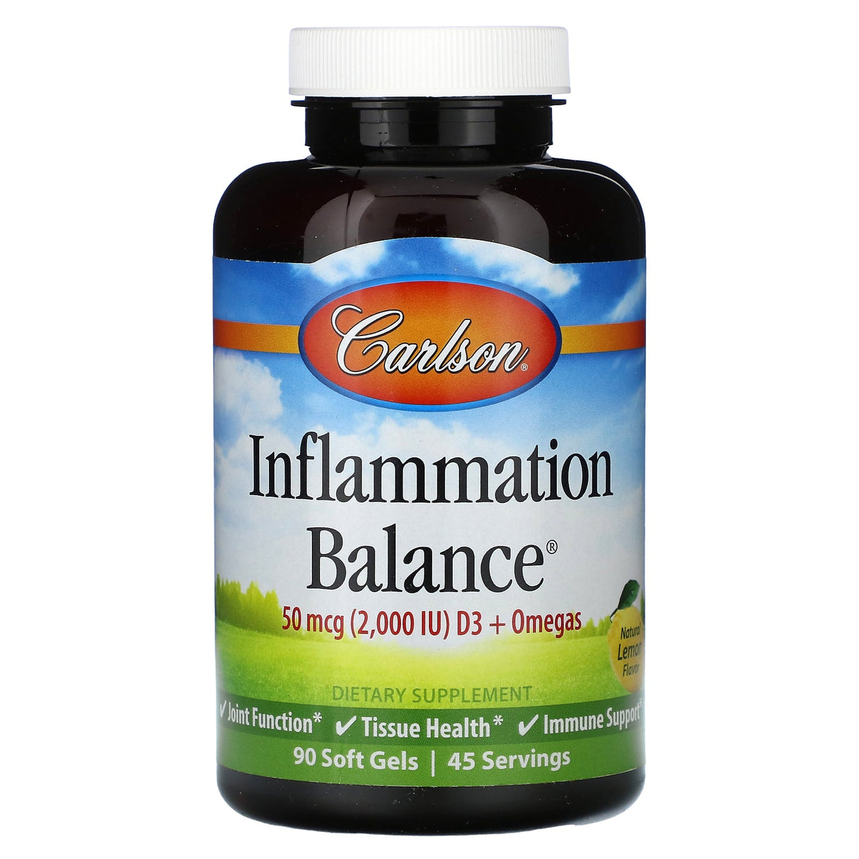 Carlson, Inflammation Balance D3 + Omegas, Natural Lemon, 25 mcg (1,000 IU) , 90 Soft Gels - Supply Center USA