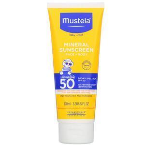 Mustela, Baby, Mineral Sunscreen, Face + Body, SPF 50, 3.38 fl oz (100 ml) - Supply Center USA