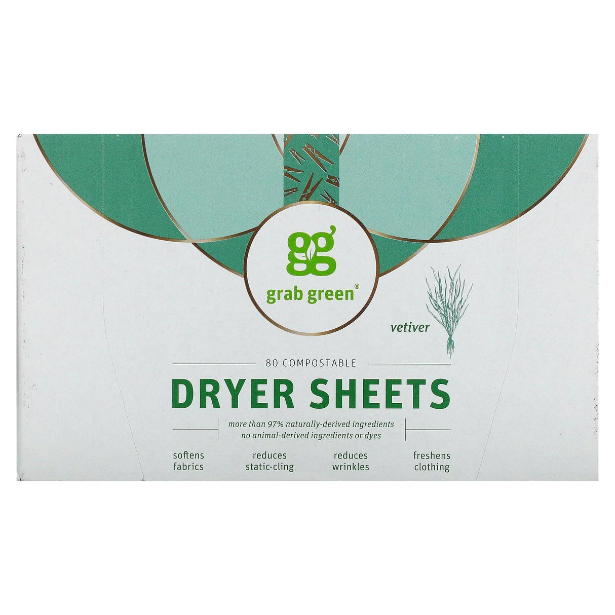 Grab Green, Dryer Sheets, Vetiver, 80 Count - Supply Center USA