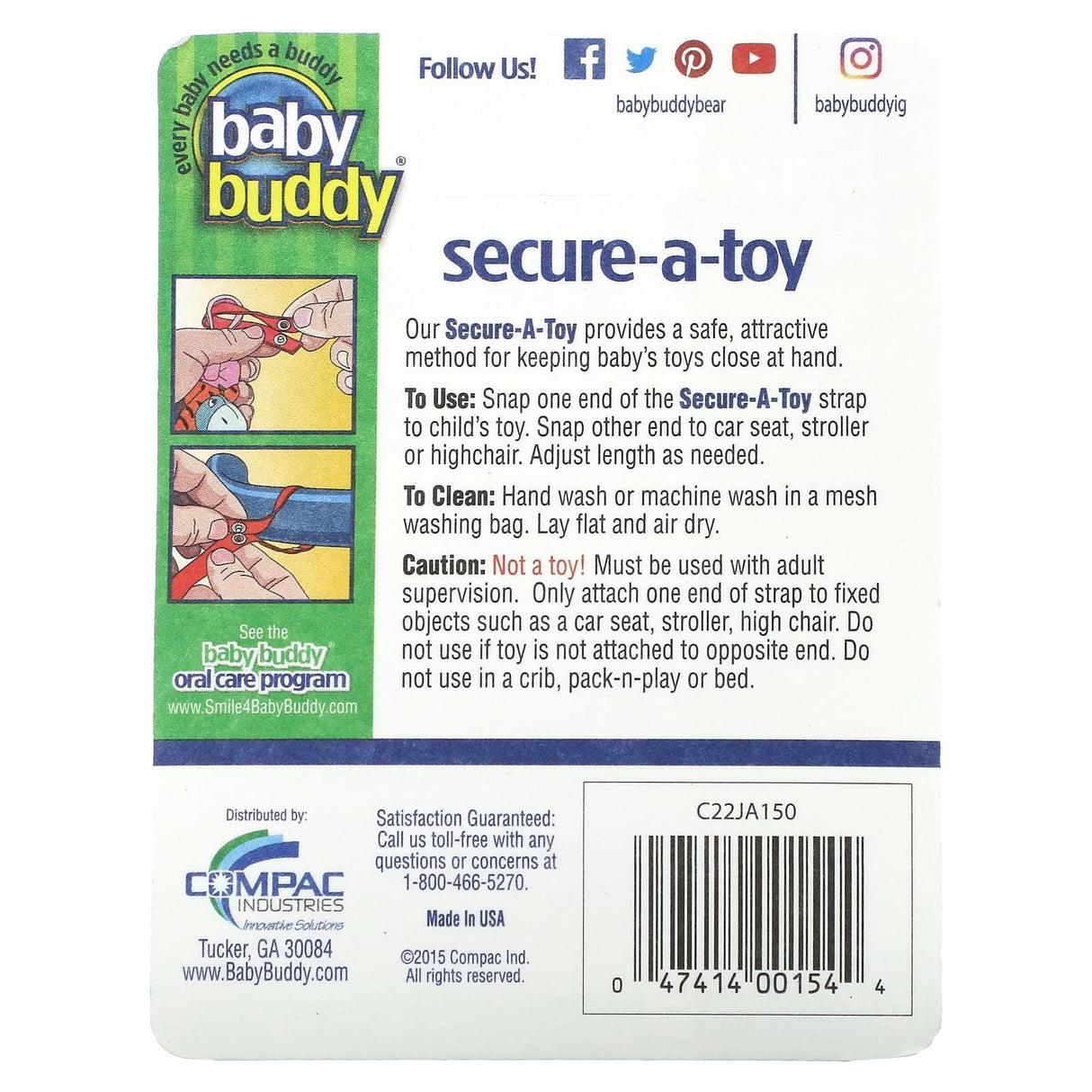 Baby Buddy, Secure-A-Toy, 4+ Months, Pink and Purple, 2 Straps - Supply Center USA