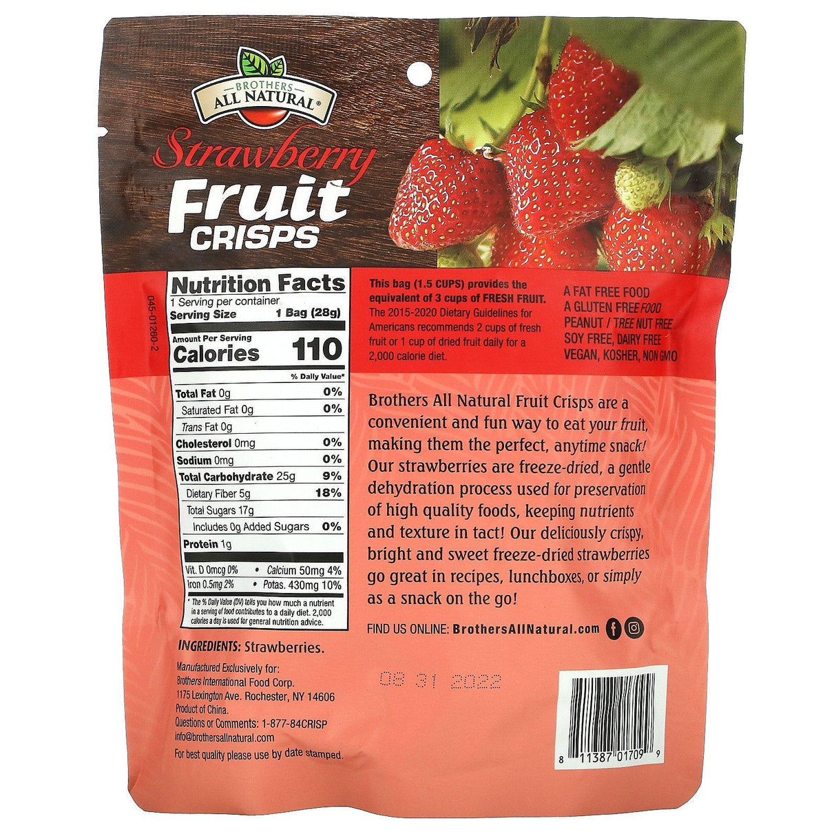 Brothers-All-Natural, Fruit Crisps, Strawberries, 1 oz (28 g) - Supply Center USA